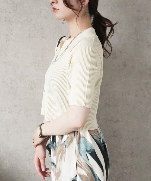 セール】ダブルジップ襟付き半袖トップス（Tシャツ/カットソー）｜Emma