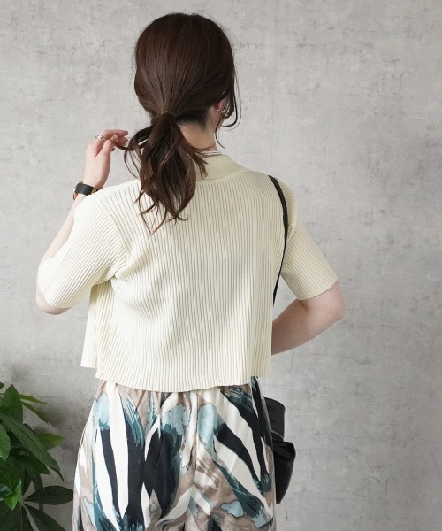 セール】ダブルジップ襟付き半袖トップス（Tシャツ/カットソー）｜Emma