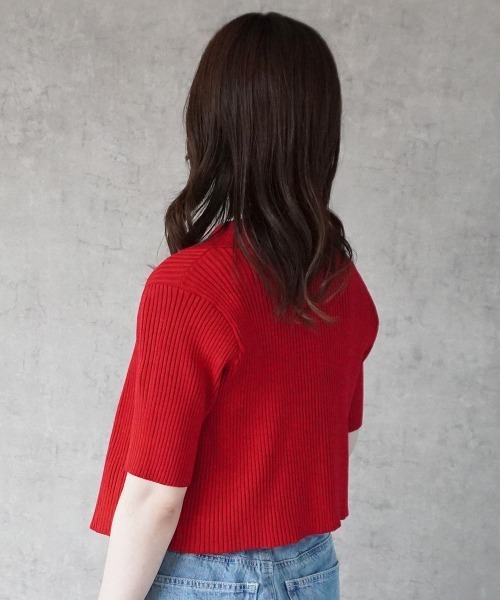 セール】ダブルジップ襟付き半袖トップス（Tシャツ/カットソー）｜Emma