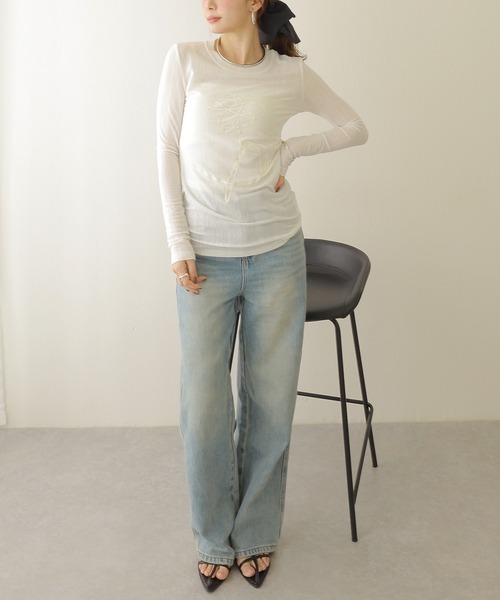 LAULEN(ローレン)の「embroidery sheer tops /コード刺繍 シアー クルーネック トップス(Tシャツ/カットソー・レディース・ホワイト・FREE)」の6枚目の写真