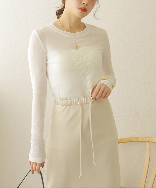 LAULEN(ローレン)の「embroidery sheer tops /コード刺繍 シアー クルーネック トップス(Tシャツ/カットソー・レディース・ホワイト・FREE)」の7枚目の写真