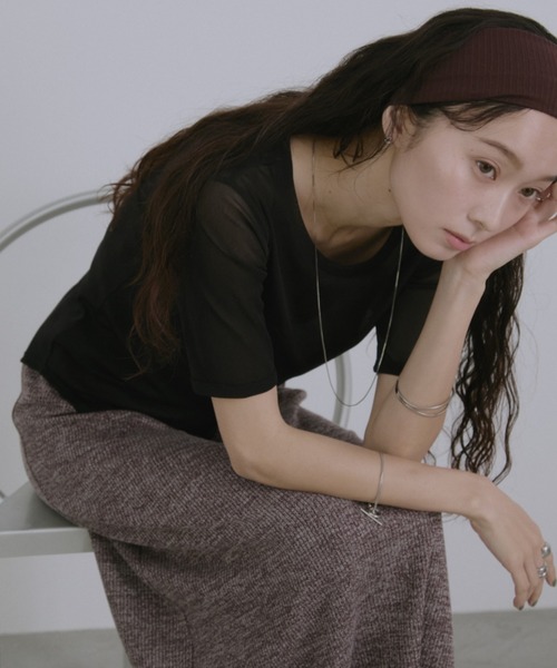 Aunt Marie's(アントマリーズ)の「シアーハーフスリーブTシャツ(Tシャツ/カットソー・レディース・ボルドー/アイボリー/ブラック/ライトブルー/ライトピンク・FREE)」の3枚目の写真