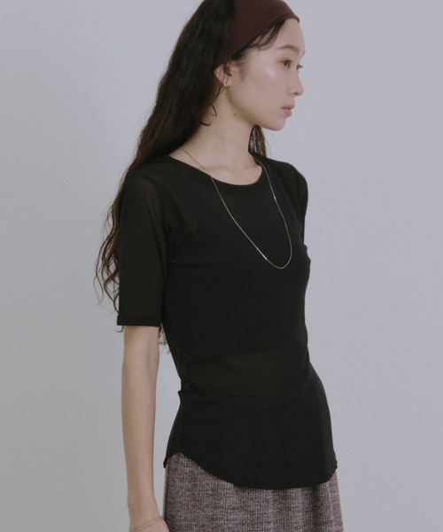 Aunt Marie's(アントマリーズ)の「シアーハーフスリーブTシャツ(Tシャツ/カットソー・レディース・ボルドー/アイボリー/ブラック/ライトブルー/ライトピンク・FREE)」の19枚目の写真