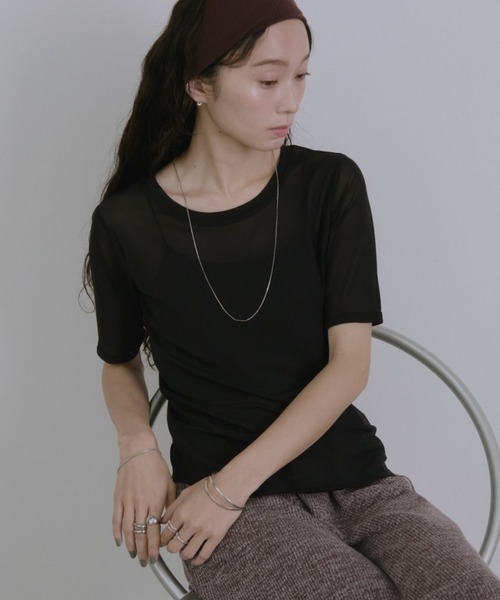 Aunt Marie's(アントマリーズ)の「シアーハーフスリーブTシャツ(Tシャツ/カットソー・レディース・ボルドー/アイボリー/ブラック/ライトブルー/ライトピンク・FREE)」の16枚目の写真