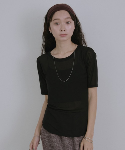 Aunt Marie's(アントマリーズ)の「シアーハーフスリーブTシャツ(Tシャツ/カットソー・レディース・ボルドー/アイボリー/ブラック/ライトブルー/ライトピンク・FREE)」の18枚目の写真
