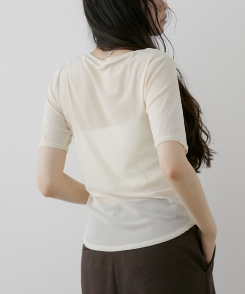 Aunt Marie's(アントマリーズ)の「シアーハーフスリーブTシャツ(Tシャツ/カットソー・レディース・ボルドー/アイボリー/ブラック/ライトブルー/ライトピンク・FREE)」の9枚目の写真
