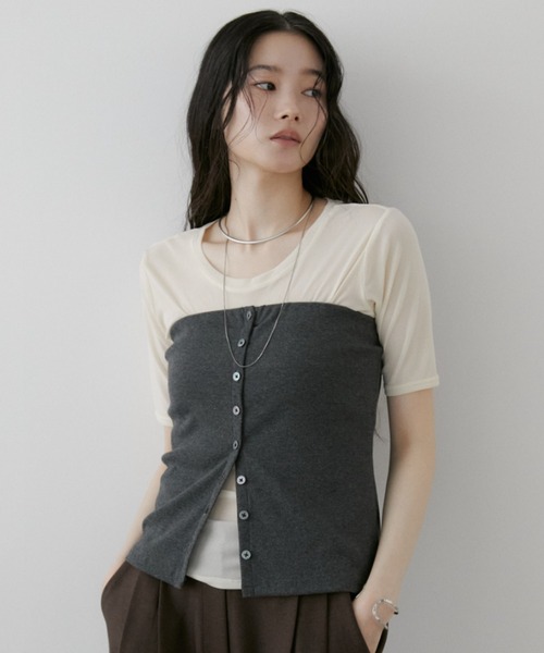 Aunt Marie's(アントマリーズ)の「シアーハーフスリーブTシャツ(Tシャツ/カットソー・レディース・ボルドー/アイボリー/ブラック/ライトブルー/ライトピンク・FREE)」の11枚目の写真