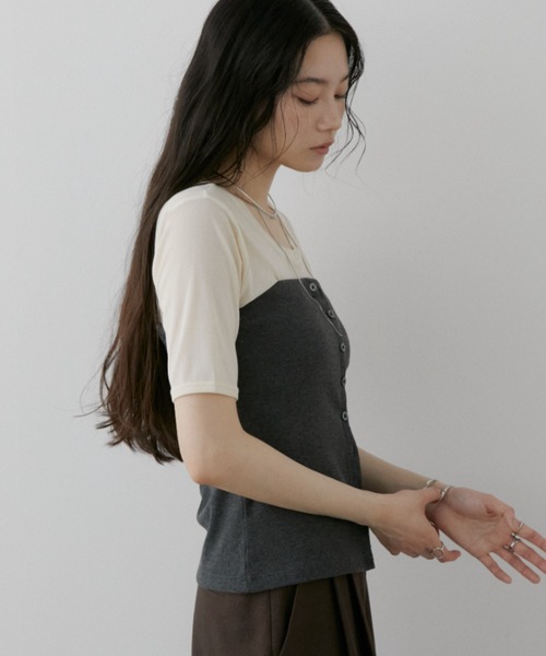 Aunt Marie's(アントマリーズ)の「シアーハーフスリーブTシャツ(Tシャツ/カットソー・レディース・ボルドー/アイボリー/ブラック/ライトブルー/ライトピンク・FREE)」の12枚目の写真
