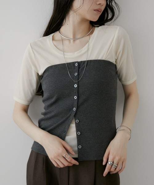 Aunt Marie's(アントマリーズ)の「シアーハーフスリーブTシャツ(Tシャツ/カットソー・レディース・ボルドー/アイボリー/ブラック/ライトブルー/ライトピンク・FREE)」の13枚目の写真