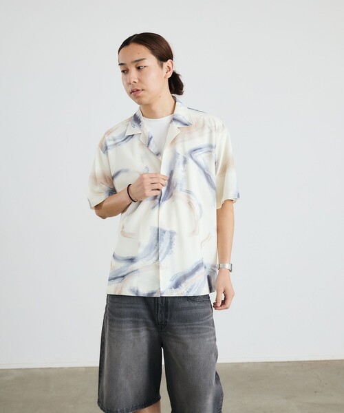 City Ambient Products(シティアンビエントプロダクツ)の「City Ambient Products: オープン カラー メッシュ プリント シャツ(シャツ/ブラウス・メンズ・オフホワイト/ブラック/ライトブルー・SMALL/MEDIUM/LARGE)」の10枚目の写真