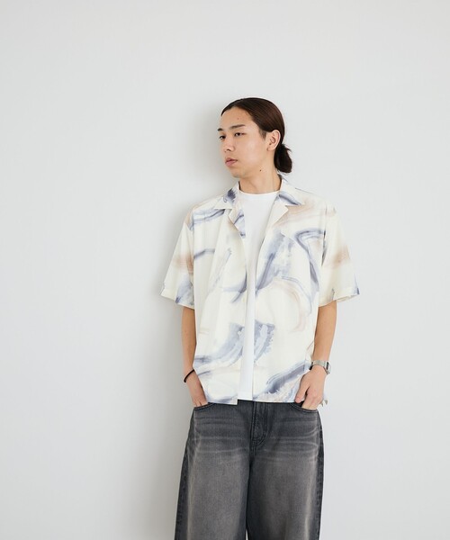 City Ambient Products(シティアンビエントプロダクツ)の「City Ambient Products: オープン カラー メッシュ プリント シャツ(シャツ/ブラウス・メンズ・オフホワイト/ブラック/ライトブルー・SMALL/MEDIUM/LARGE)」の11枚目の写真