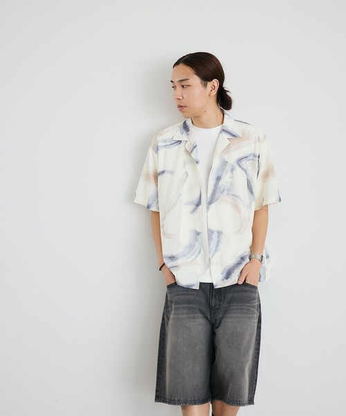 City Ambient Products(シティアンビエントプロダクツ)の「City Ambient Products: オープン カラー メッシュ プリント シャツ(シャツ/ブラウス・メンズ・オフホワイト/ブラック/ライトブルー・SMALL/MEDIUM/LARGE)」の12枚目の写真