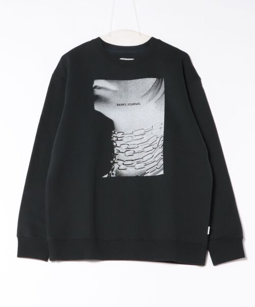 BANKS(バンクス)の「CREW / BANKS JOURNAL(バンクスジャーナル)デザインプリントクルーネックスウェットトレーナ(スウェット・メンズ・ダークブラック・LARGE/X-LARGE)」の1枚目の写真