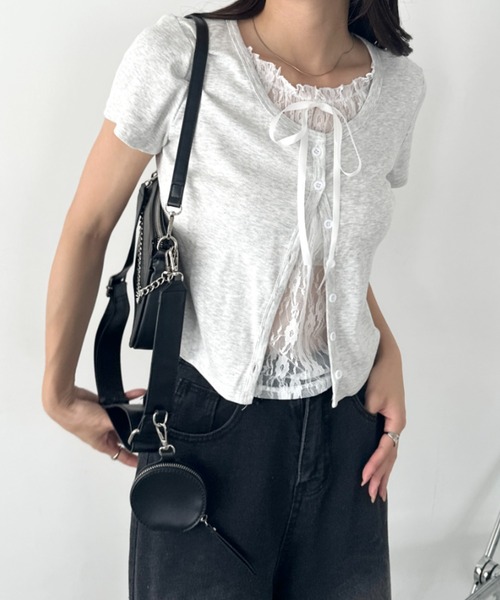 wears（ウェアーズ）の「レースレイヤード リボントップス カーディガン（Tシャツ/カットソー・レディース・ホワイト/グレー/ブルー・FREE）」の16枚目の写真
