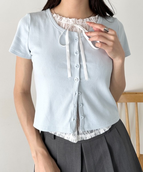 wears（ウェアーズ）の「レースレイヤード リボントップス カーディガン（Tシャツ/カットソー・レディース・ホワイト/グレー/ブルー・FREE）」の18枚目の写真