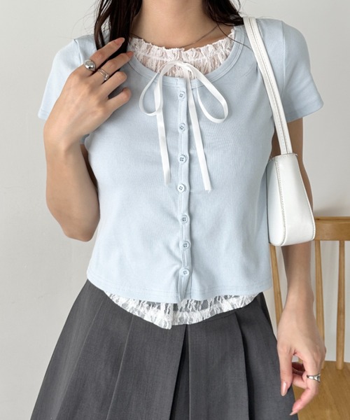 wears（ウェアーズ）の「レースレイヤード リボントップス カーディガン（Tシャツ/カットソー・レディース・ホワイト/グレー/ブルー・FREE）」の19枚目の写真