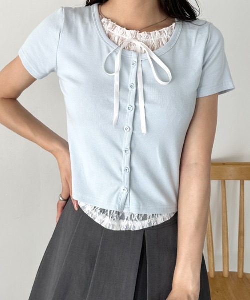 wears（ウェアーズ）の「レースレイヤード リボントップス カーディガン（Tシャツ/カットソー・レディース・ホワイト/グレー/ブルー・FREE）」の21枚目の写真