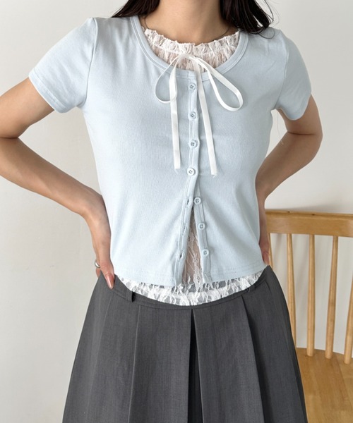wears（ウェアーズ）の「レースレイヤード リボントップス カーディガン（Tシャツ/カットソー・レディース・ホワイト/グレー/ブルー・FREE）」の20枚目の写真