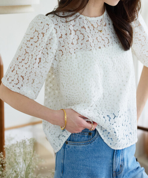 花柄刺繍シアーボリューミーブブラウス（シャツ/ブラウス）｜KOBE