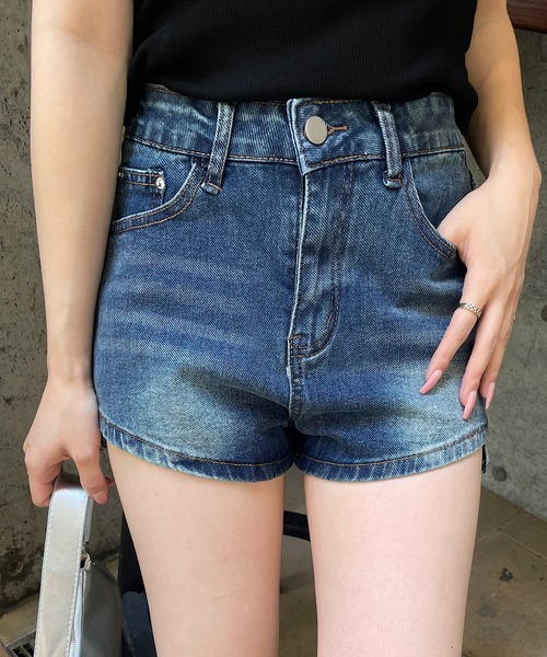 MARSデニムショートパンツ アンバランスカットオフデニムショートパンツ・全1色