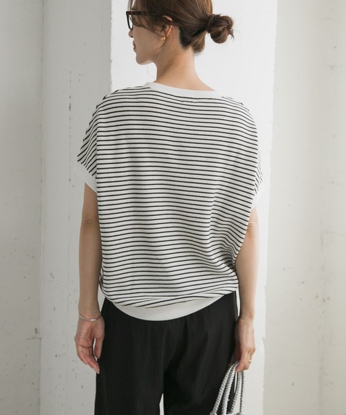 URBAN RESEARCH DOORS（アーバンリサーチドアーズ）の「タックフライスフレンチTシャツ（Tシャツ/カットソー・レディース・ホワイト系その他/ネイビー/ナチュラル/ライトブルー・MEDIUM）」の5枚目の写真