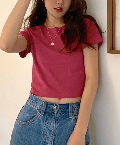 NANEA(ナネア)の「クロップド丈Tシャツ(Tシャツ/カットソー・レディース・オレンジ/パープル/ネイビー/グリーン/ホワイト/アイボリー/ブラック/グレー・フリー)」の7枚目の写真