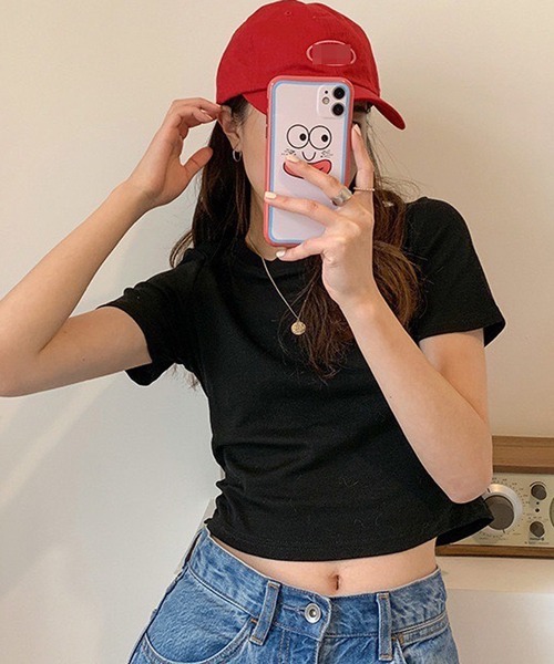 NANEA(ナネア)の「クロップド丈Tシャツ(Tシャツ/カットソー・レディース・オレンジ/パープル/ネイビー/グリーン/ホワイト/アイボリー/ブラック/グレー・フリー)」の15枚目の写真