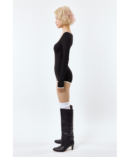DLESS（ドレス）の「Sweetheartneck bodysuits/ハートネックロングスリーブボディスーツ（Tシャツ/カットソー・レディース・ベージュ系その他/ブラック×ホワイト・XS/S）」の9枚目の写真
