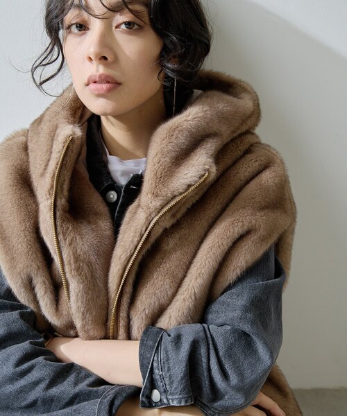 Whim Gazette（ウィムガゼット）の「ミンクフェイクファーブルゾン（その他アウター・レディース・ライトグレー/モカ・FREE）」の15枚目の写真