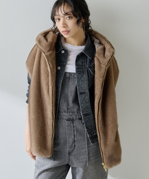 Whim Gazette（ウィムガゼット）の「ミンクフェイクファーブルゾン（その他アウター・レディース・ライトグレー/モカ・FREE）」の4枚目の写真