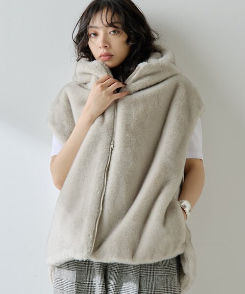 完売品 22AW✨ウィムガゼット エコファーショートコート ブルゾン ネイビー WEB限定》エコファーショートコート | Whim Gazette(ウィム