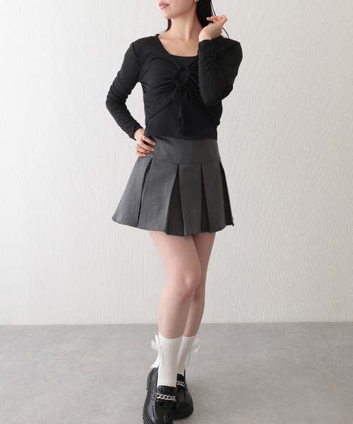 Lace Ladies(レースレディース)の「フロント ドロスト 長袖 ショート トップス キャミソール 2点セット(アンサンブル・レディース・ホワイト/アイボリー/モカ/ブラック・FREE)」の9枚目の写真