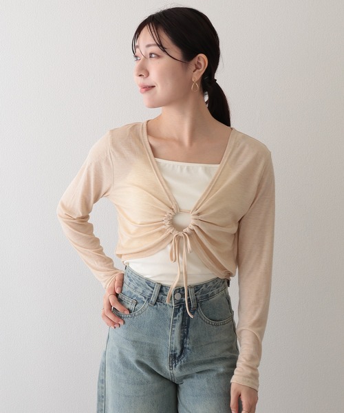 Lace Ladies(レースレディース)の「フロント ドロスト 長袖 ショート トップス キャミソール 2点セット(アンサンブル・レディース・ホワイト/アイボリー/モカ/ブラック・FREE)」の20枚目の写真