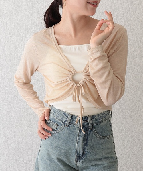 Lace Ladies(レースレディース)の「フロント ドロスト 長袖 ショート トップス キャミソール 2点セット(アンサンブル・レディース・ホワイト/アイボリー/モカ/ブラック・FREE)」の22枚目の写真