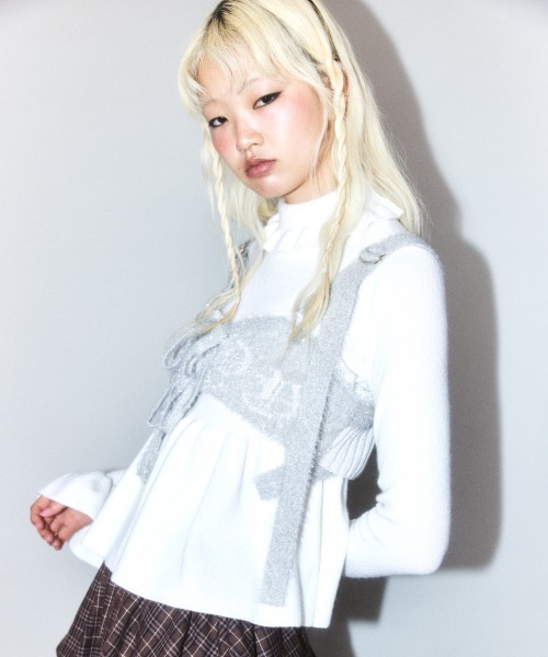 Candy Stripper（キャンディストリッパー）の「PEPLUM TURTLE ニット（ニット/セーター・レディース・ヘザーグレー/アイボリー/ブラック・FREE）」の6枚目の写真