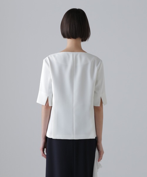 【美品】アドーア ADORE ノーカラーショートジャケット　ブルゾン　日本製 バイカラーラインニット（5314274027） | ADORE
