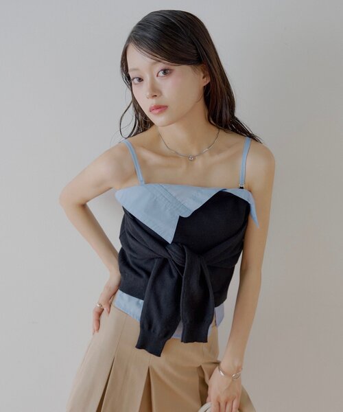 Chico（チコ）の「紐取り外しフロント巻きニットベア（キャミソール・レディース・グレー/ベージュ/ブラック・FREE）」の2枚目の写真