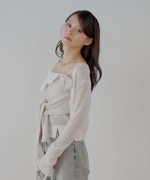 Chico（チコ）の「紐取り外しフロント巻きニットベア（キャミソール・レディース・グレー/ベージュ/ブラック・FREE）」の20枚目の写真