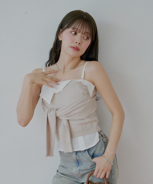 Chico（チコ）の「紐取り外しフロント巻きニットベア（キャミソール・レディース・グレー/ベージュ/ブラック・FREE）」の5枚目の写真