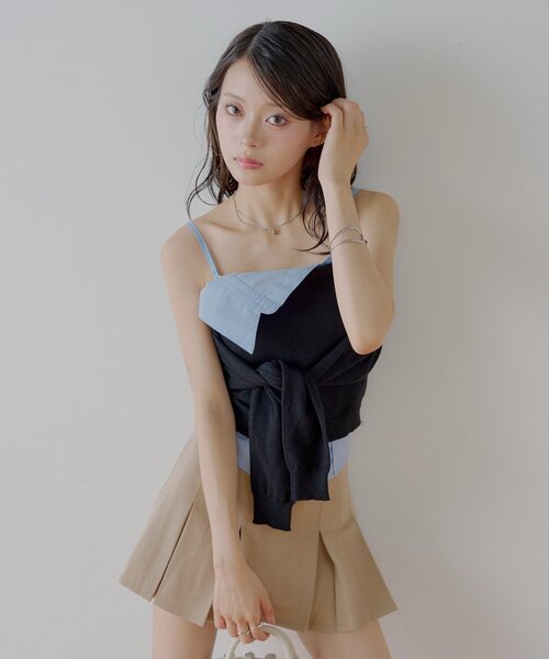 Chico（チコ）の「紐取り外しフロント巻きニットベア（キャミソール・レディース・グレー/ベージュ/ブラック・FREE）」の8枚目の写真