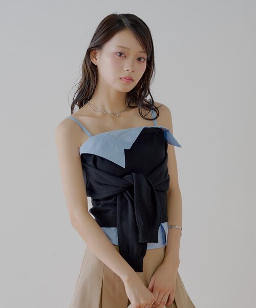 Chico（チコ）の「紐取り外しフロント巻きニットベア（キャミソール・レディース・グレー/ベージュ/ブラック・FREE）」の11枚目の写真