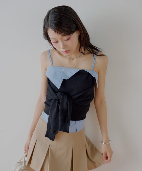 Chico（チコ）の「紐取り外しフロント巻きニットベア（キャミソール・レディース・グレー/ベージュ/ブラック・FREE）」の12枚目の写真