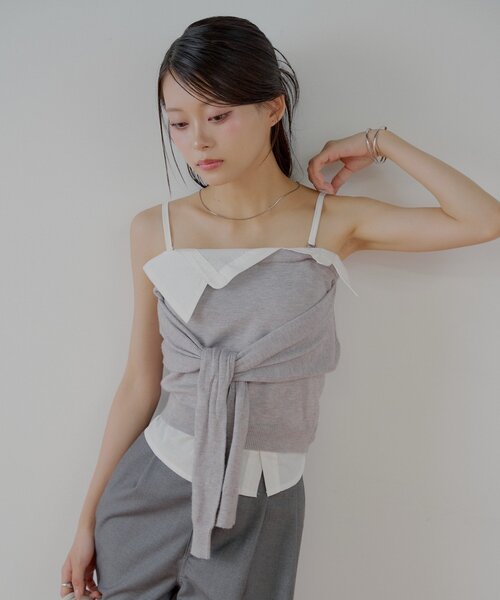 Chico（チコ）の「紐取り外しフロント巻きニットベア（キャミソール・レディース・グレー/ベージュ/ブラック・FREE）」の15枚目の写真