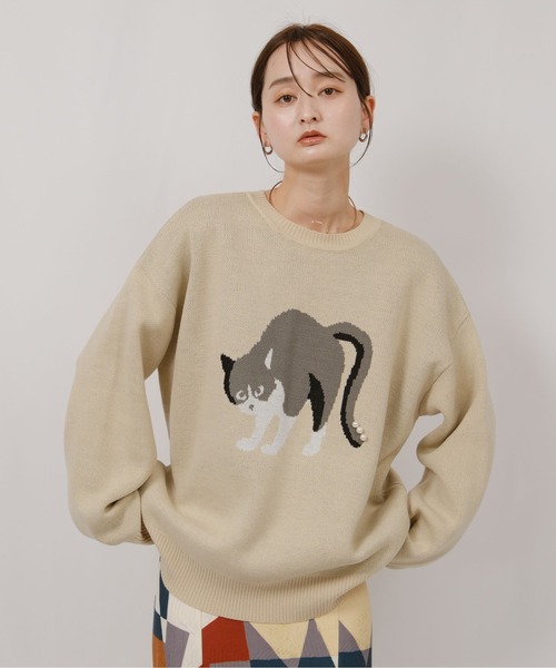 パール付きネコニット