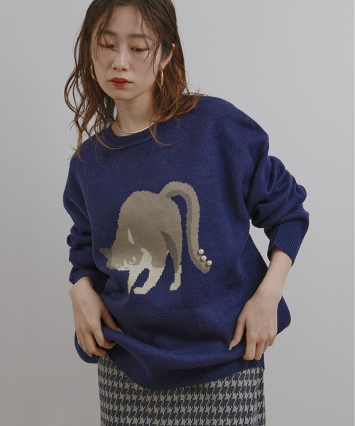パール付きネコニット