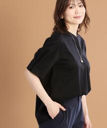 Reflect（リフレクト）の「【すっきり見え！長め丈／マシンウォッシュ可】スキッパーネックジャージトップス（Tシャツ/カットソー）」