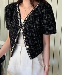 パフスリーブ」に該当するノーカラージャケット（ブラック/黒色