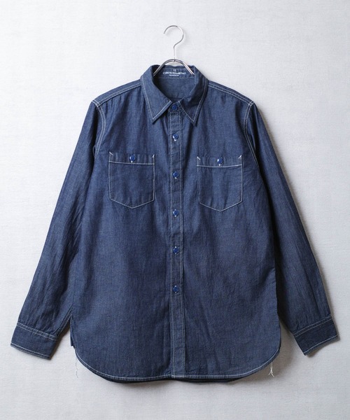 HOUSTON(ヒューストン)の「【T13】【HOUSTON】USA COTTON CHAMBRAY LONGSLEEVE SHIRT 41092(シャツ/ブラウス・メンズ・ブルー系その他/ブルー系その他2/インディゴブルー・15 /18/16/17)」の1枚目の写真