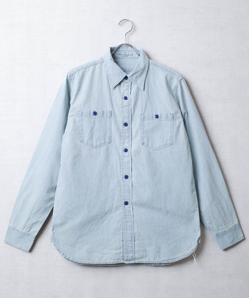 HOUSTON(ヒューストン)の「【T13】【HOUSTON】USA COTTON CHAMBRAY LONGSLEEVE SHIRT 41092(シャツ/ブラウス・メンズ・ブルー系その他/ブルー系その他2/インディゴブルー・15 /18/16/17)」の3枚目の写真