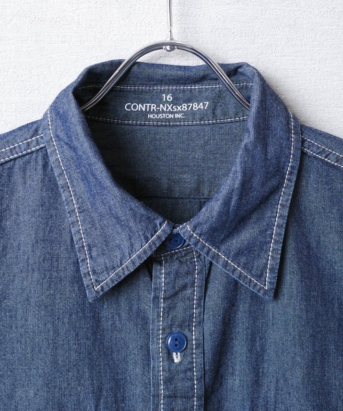 HOUSTON(ヒューストン)の「【T13】【HOUSTON】USA COTTON CHAMBRAY LONGSLEEVE SHIRT 41092(シャツ/ブラウス・メンズ・ブルー系その他/ブルー系その他2/インディゴブルー・15 /18/16/17)」の5枚目の写真
